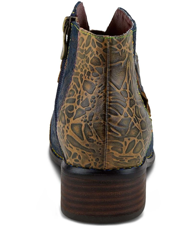 L'ARTISTE Georgiana Hand Painted Leather Buckle Hardware Strap Booties