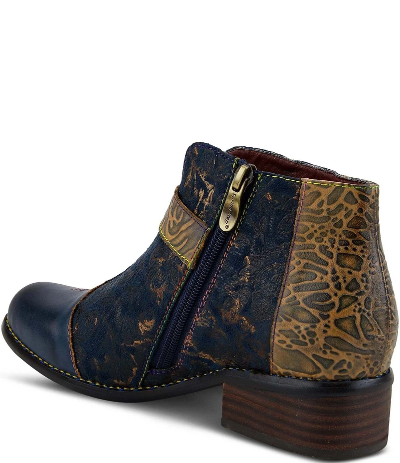 L'ARTISTE Georgiana Hand Painted Leather Buckle Hardware Strap Booties