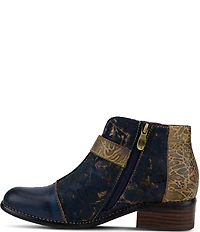L'ARTISTE Georgiana Hand Painted Leather Buckle Hardware Strap Booties