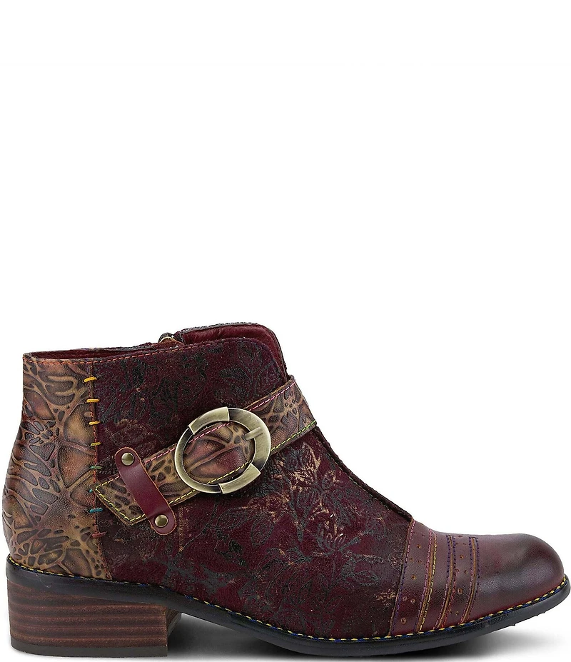 L'ARTISTE Georgiana Hand Painted Leather Buckle Hardware Strap Booties