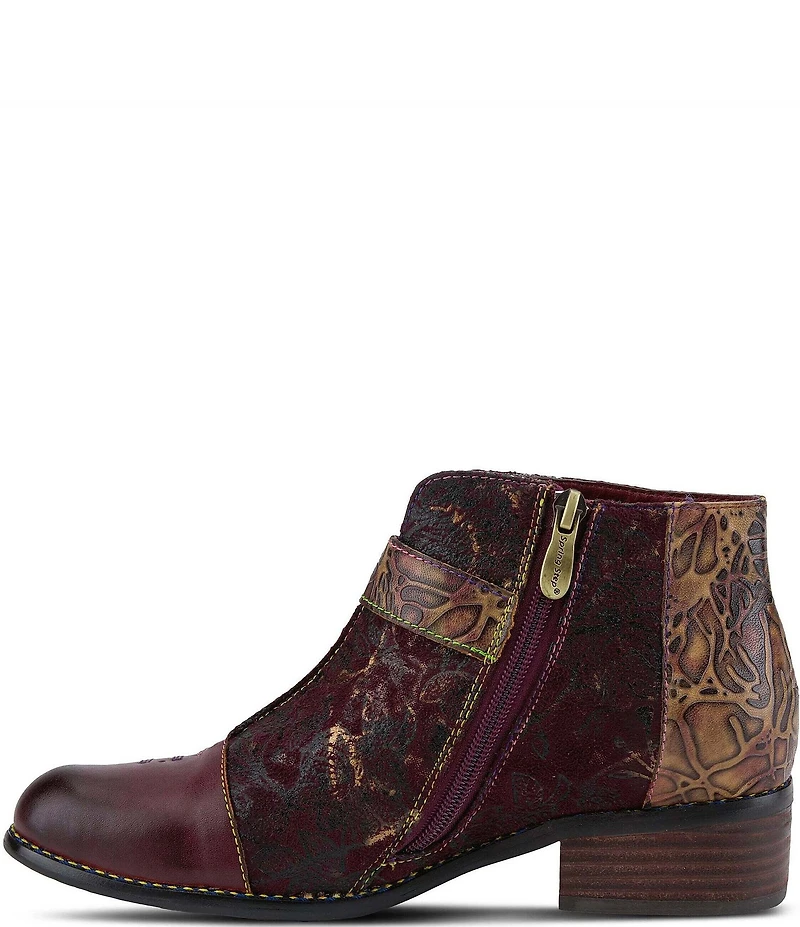 L'ARTISTE Georgiana Hand Painted Leather Buckle Hardware Strap Booties