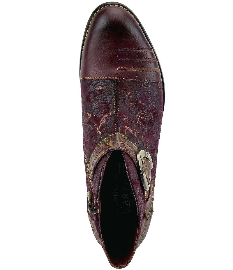 L'ARTISTE Georgiana Hand Painted Leather Buckle Hardware Strap Booties