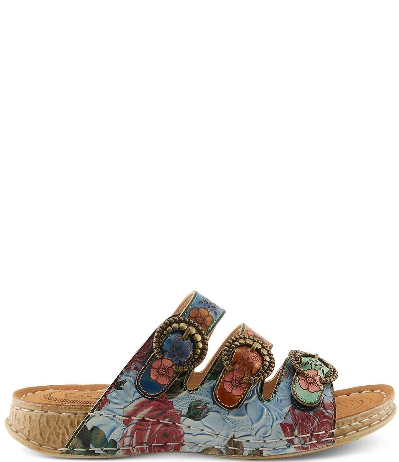 L'ARTISTE Gottahave Floral Embossed Leather Slide Sandals