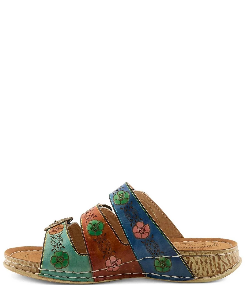 L'ARTISTE Gottahave Floral Embossed Leather Slide Sandals