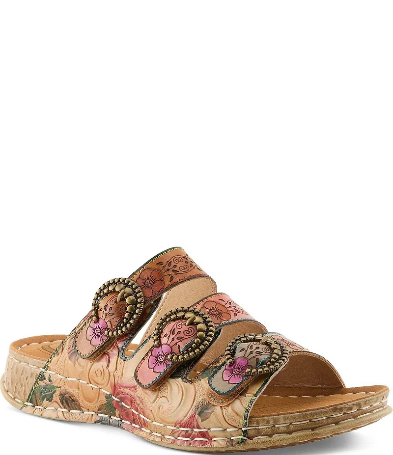 L'ARTISTE Gottahave Floral Embossed Leather Slide Sandals