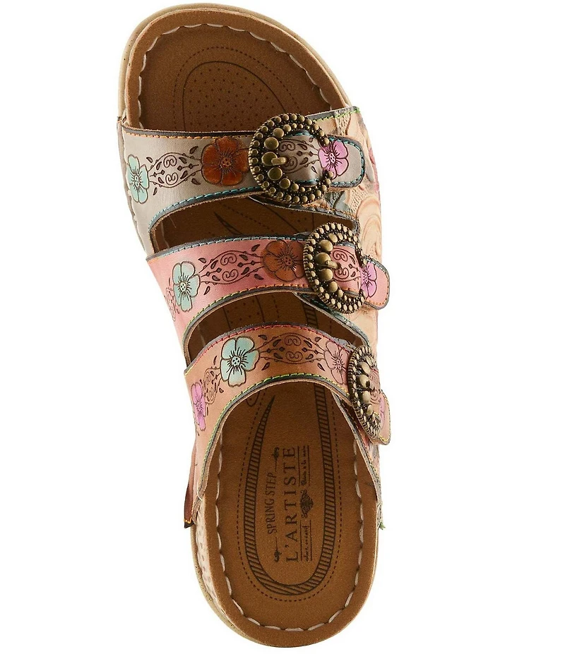 L'ARTISTE Gottahave Floral Embossed Leather Slide Sandals