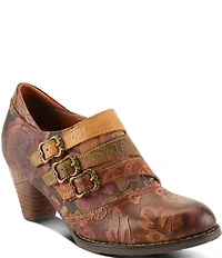 L'ARTISTE Graphic Hand Painted Floral Print Buckled Hardware Straps Shooties