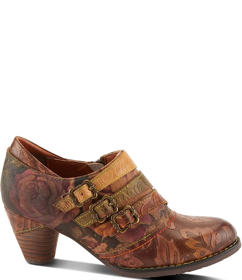 L'ARTISTE Graphic Hand Painted Floral Print Buckled Hardware Straps Shooties