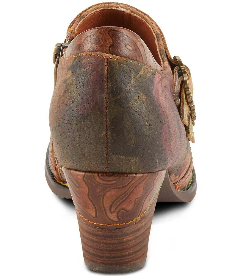 L'ARTISTE Graphic Hand Painted Floral Print Buckled Hardware Straps Shooties