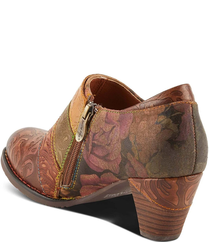 L'ARTISTE Graphic Hand Painted Floral Print Buckled Hardware Straps Shooties