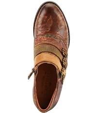 L'ARTISTE Graphic Hand Painted Floral Print Buckled Hardware Straps Shooties
