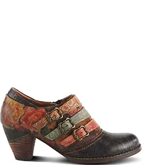 L'ARTISTE Graphic Hand Painted Floral Print Buckled Hardware Straps Shooties