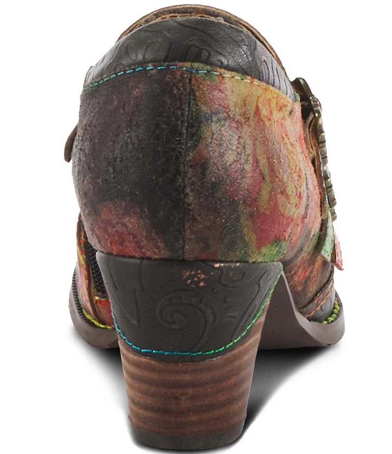 L'ARTISTE Graphic Hand Painted Floral Print Buckled Hardware Straps Shooties