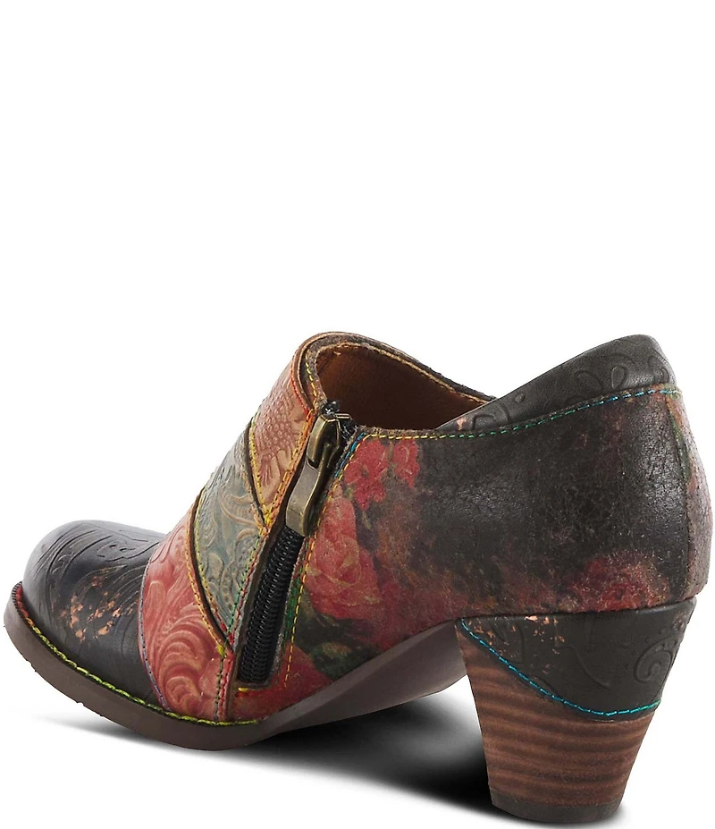 L'ARTISTE Graphic Hand Painted Floral Print Buckled Hardware Straps Shooties