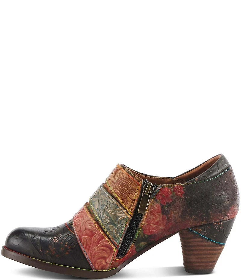 L'ARTISTE Graphic Hand Painted Floral Print Buckled Hardware Straps Shooties
