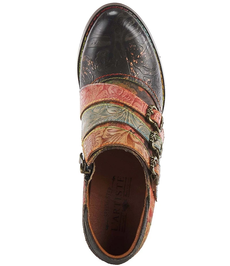 L'ARTISTE Graphic Hand Painted Floral Print Buckled Hardware Straps Shooties