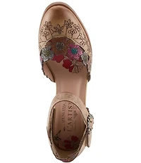 L'ARTISTE Happydance Floral Etched Leather Ankle Strap Pumps
