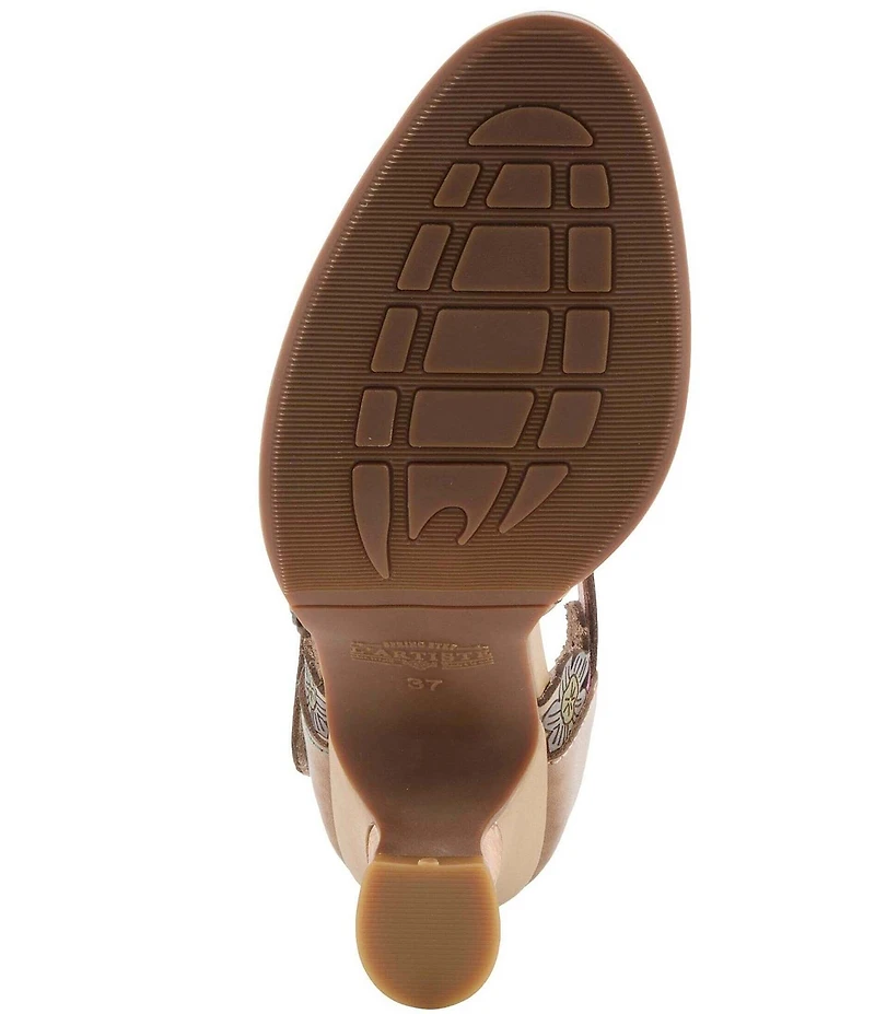 L'ARTISTE Happydance Floral Etched Leather Ankle Strap Pumps