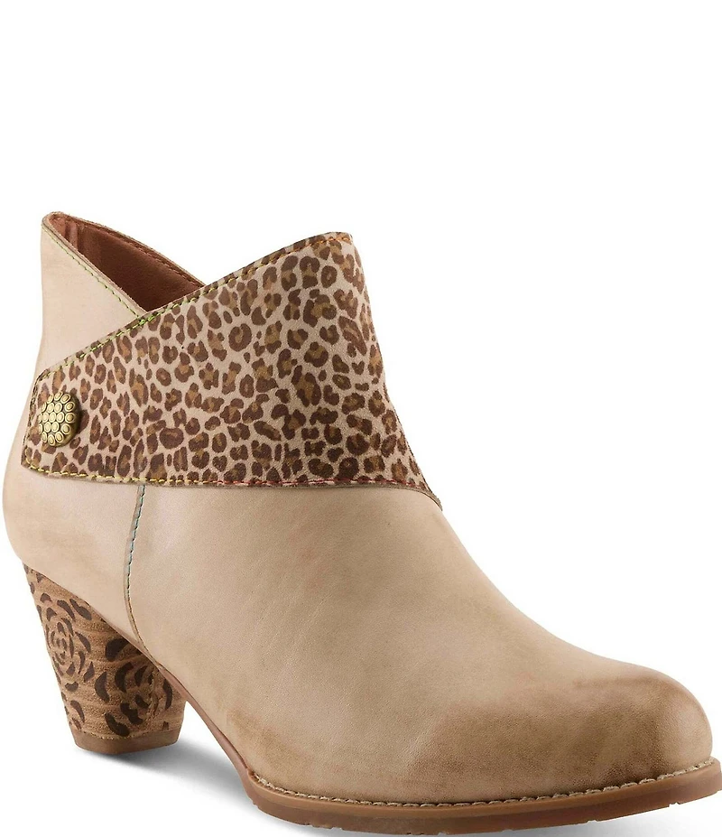 L'Artiste Herekitty Leopard Print Leather Booties
