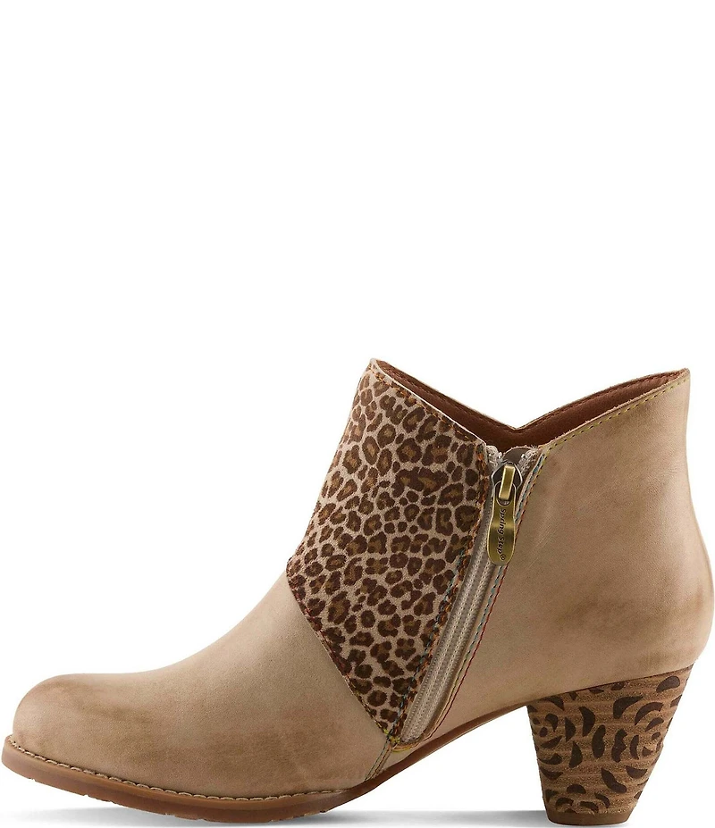 L'Artiste Herekitty Leopard Print Leather Booties