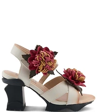 L'ARTISTE Hooked Leather Chrysanthemum Ornament Block Heel Sandals