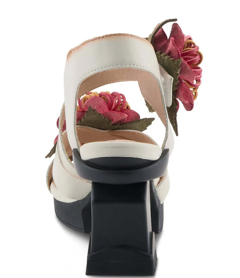 L'ARTISTE Hooked Leather Chrysanthemum Ornament Block Heel Sandals