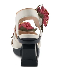 L'ARTISTE Hooked Leather Chrysanthemum Ornament Block Heel Sandals