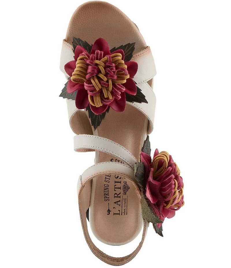 L'ARTISTE Hooked Leather Chrysanthemum Ornament Block Heel Sandals