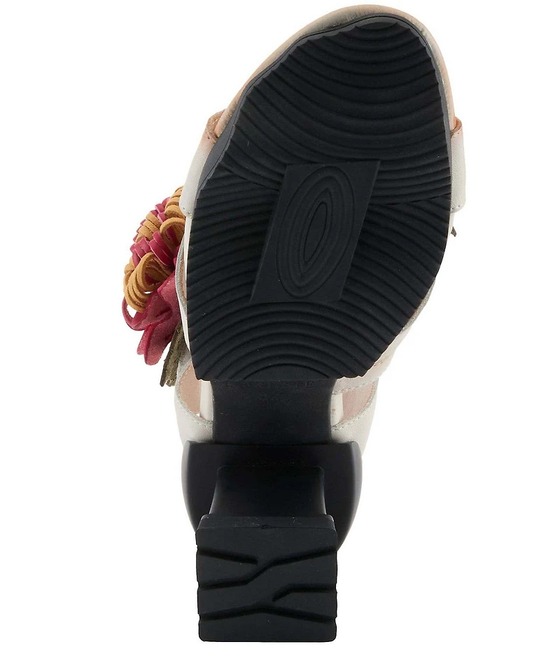 L'ARTISTE Hooked Leather Chrysanthemum Ornament Block Heel Sandals
