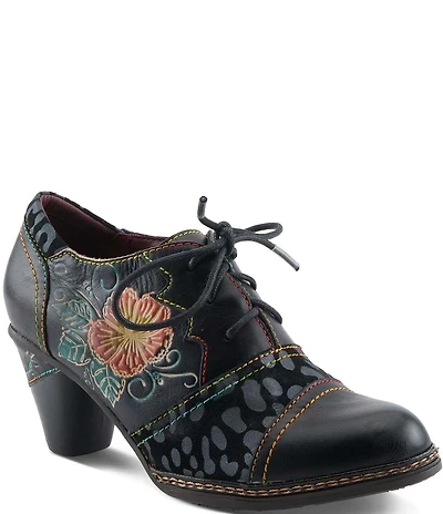 L'ARTISTE Hunteera Leather Floral Embossed Oxford Pumps