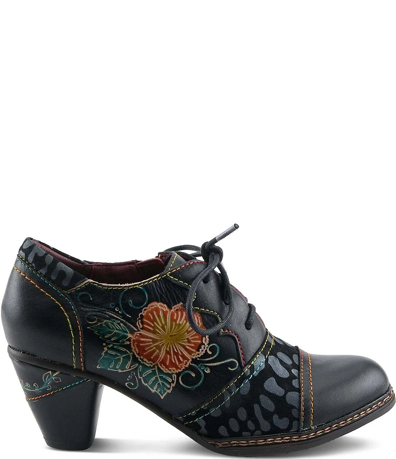 L'ARTISTE Hunteera Leather Floral Embossed Oxford Pumps