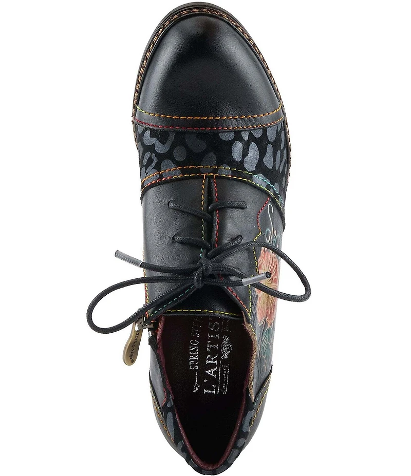 L'ARTISTE Hunteera Leather Floral Embossed Oxford Pumps