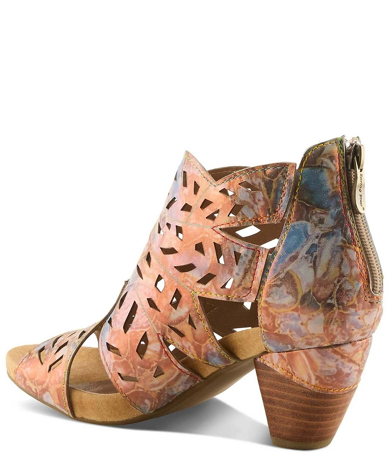 L'ARTISTE Icon-Met Hand-Painted Metallic Laser-Cut Leather Peep Toe Shooties