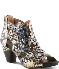 L'ARTISTE Icon-Met Hand-Painted Metallic Laser-Cut Leather Peep Toe Shooties