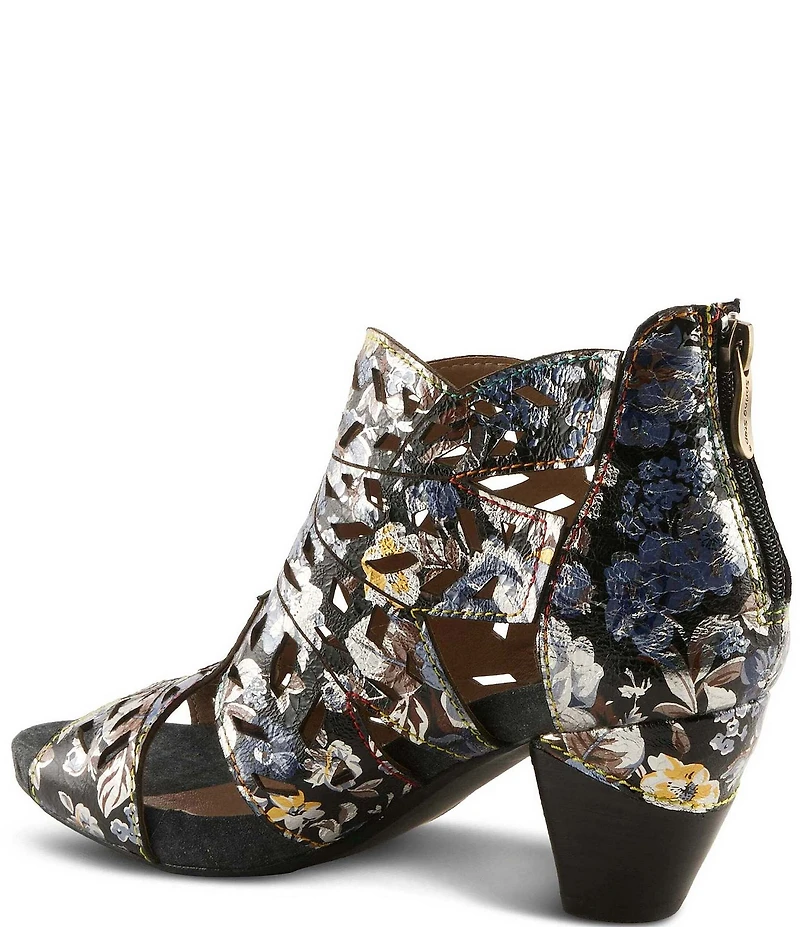 L'ARTISTE Icon-Met Hand-Painted Metallic Laser-Cut Leather Peep Toe Shooties