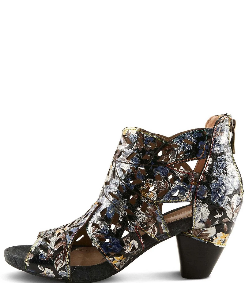 L'ARTISTE Icon-Met Hand-Painted Metallic Laser-Cut Leather Peep Toe Shooties