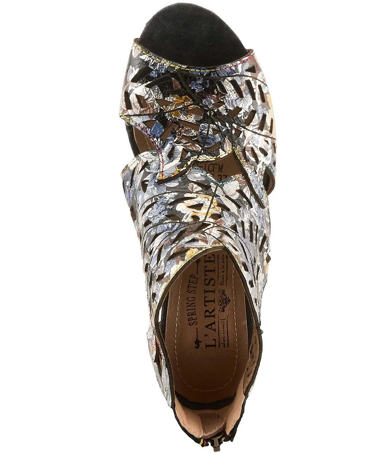 L'ARTISTE Icon-Met Hand-Painted Metallic Laser-Cut Leather Peep Toe Shooties