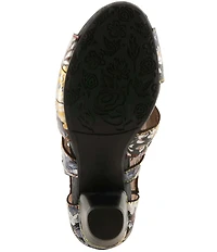 L'ARTISTE Icon-Met Hand-Painted Metallic Laser-Cut Leather Peep Toe Shooties