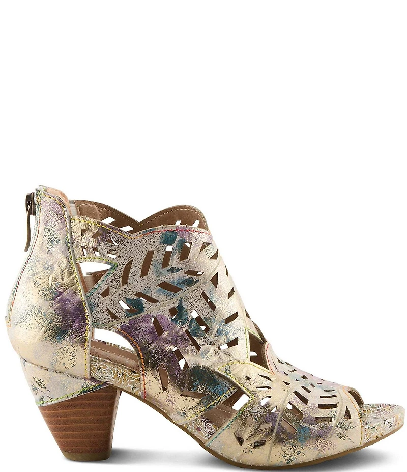 L'ARTISTE Icon-Met Hand-Painted Metallic Laser-Cut Leather Peep Toe Shooties