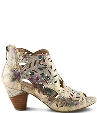 L'ARTISTE Icon-Met Hand-Painted Metallic Laser-Cut Leather Peep Toe Shooties