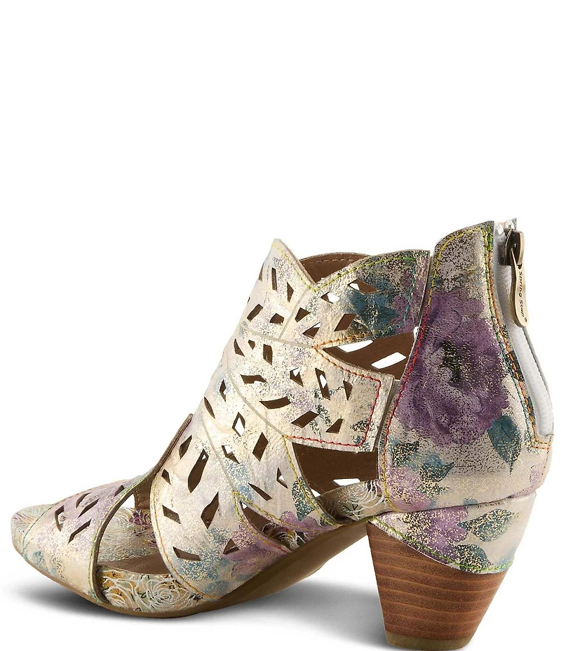 L'ARTISTE Icon-Met Hand-Painted Metallic Laser-Cut Leather Peep Toe Shooties