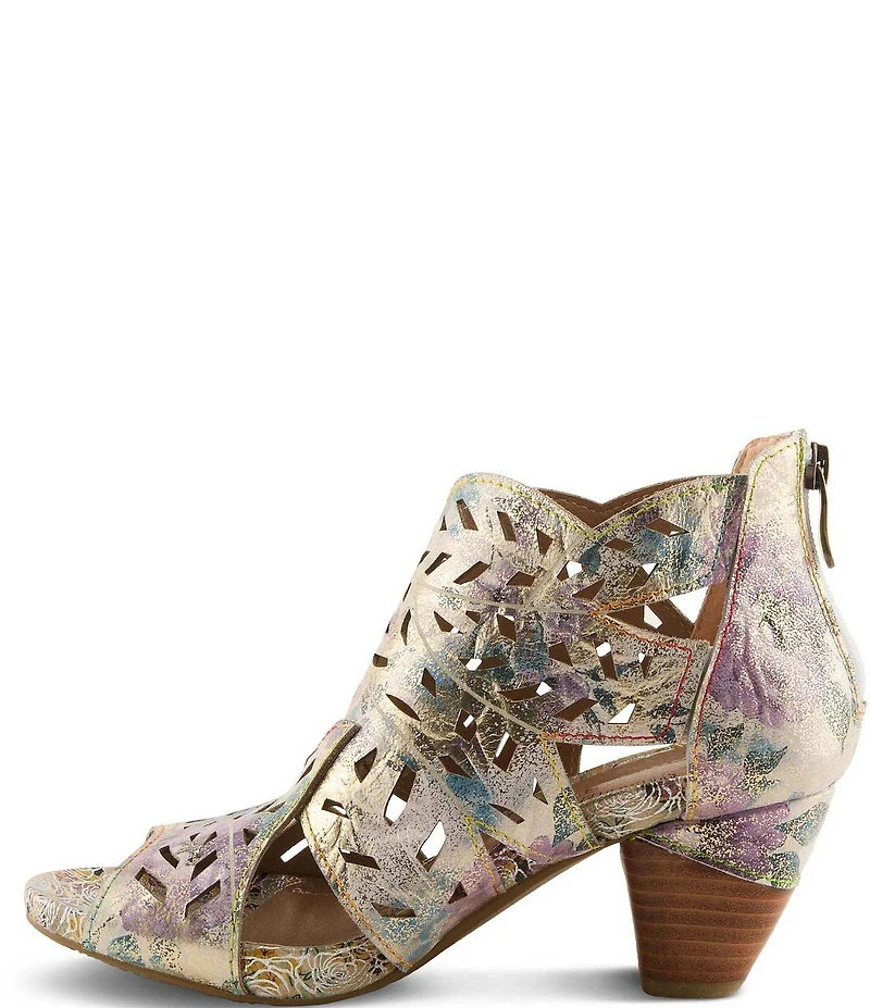 L'ARTISTE Icon-Met Hand-Painted Metallic Laser-Cut Leather Peep Toe Shooties