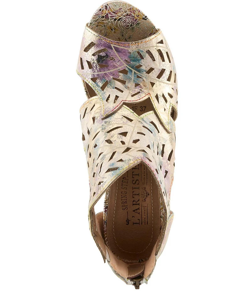 L'ARTISTE Icon-Met Hand-Painted Metallic Laser-Cut Leather Peep Toe Shooties