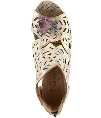L'ARTISTE Icon-Met Hand-Painted Metallic Laser-Cut Leather Peep Toe Shooties