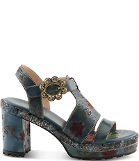 L'ARTISTE Jawdrop Leather Floral Platform Block Heel Sandals