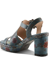L'ARTISTE Jawdrop Leather Floral Platform Block Heel Sandals