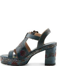 L'ARTISTE Jawdrop Leather Floral Platform Block Heel Sandals