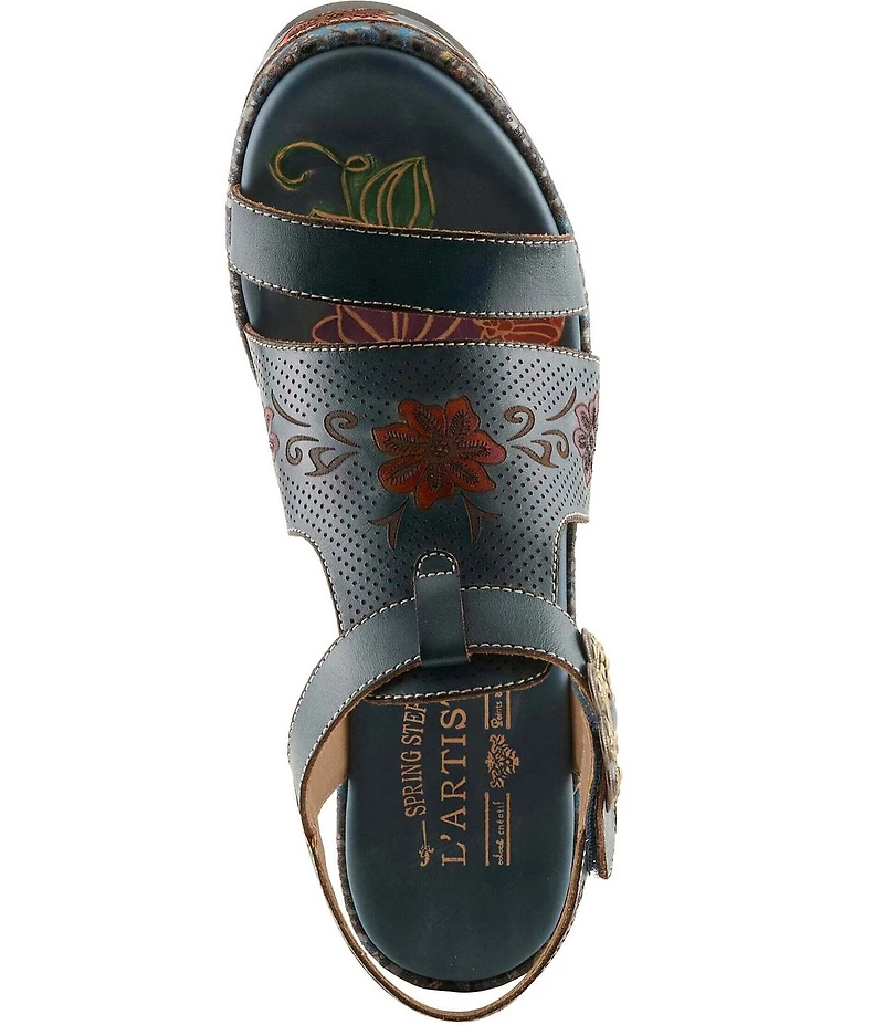 L'ARTISTE Jawdrop Leather Floral Platform Block Heel Sandals