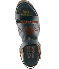 L'ARTISTE Jawdrop Leather Floral Platform Block Heel Sandals