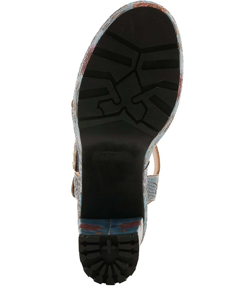 L'ARTISTE Jawdrop Leather Floral Platform Block Heel Sandals